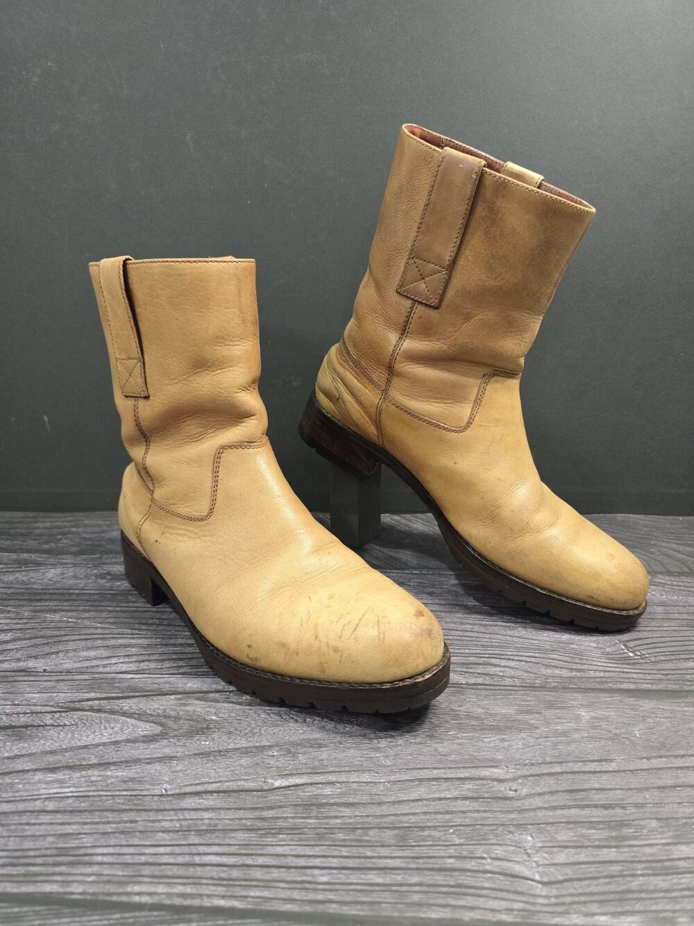 Vintage Polo Ralph Lauren Tan Leather Roper Boots Made in Brazil Size 7.5B